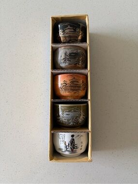 Set of 5 Decorative Japanese Sake Cups - Multicolor